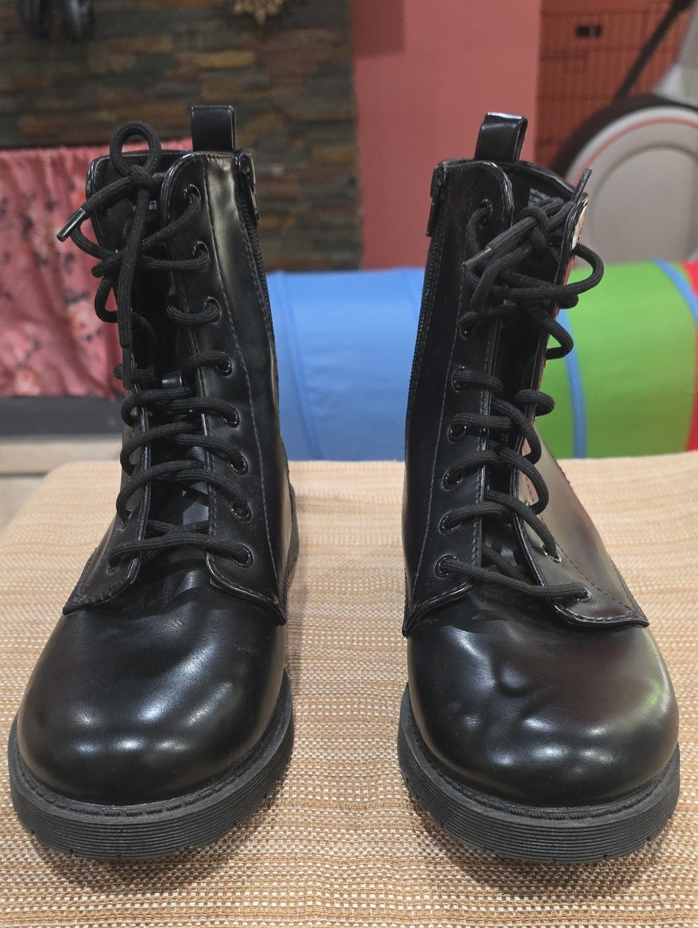 Black Lace-Up Combat Boots - Unbranded